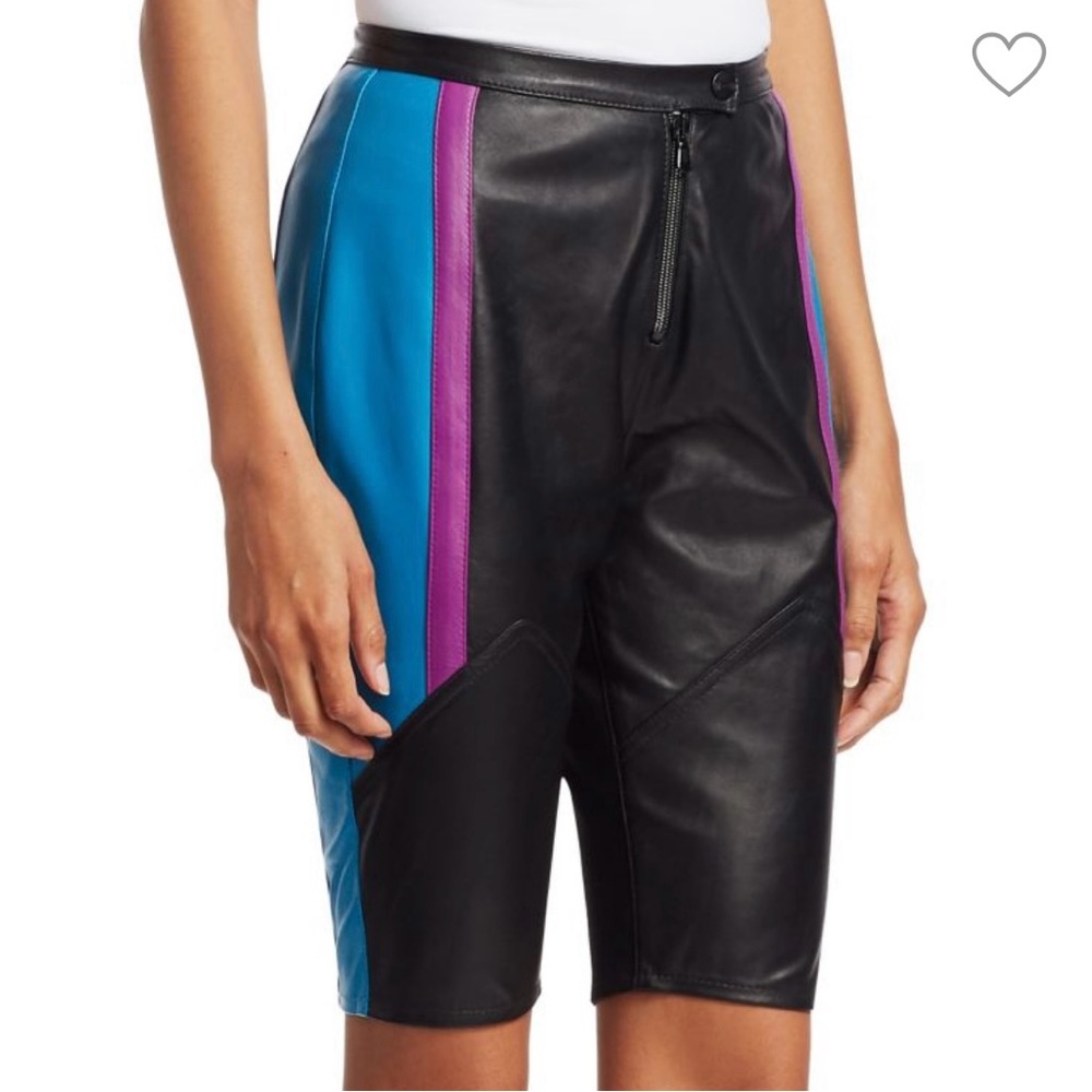 NWT ARTICA-ARBOX Blue and Purple Colorblock Leather Bike Shorts Size 0 - Picture 2 of 15